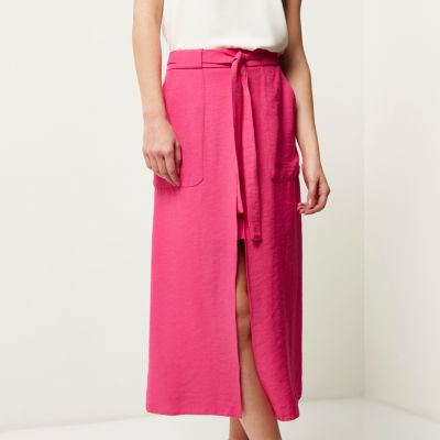 Hot pink utility midi skirt